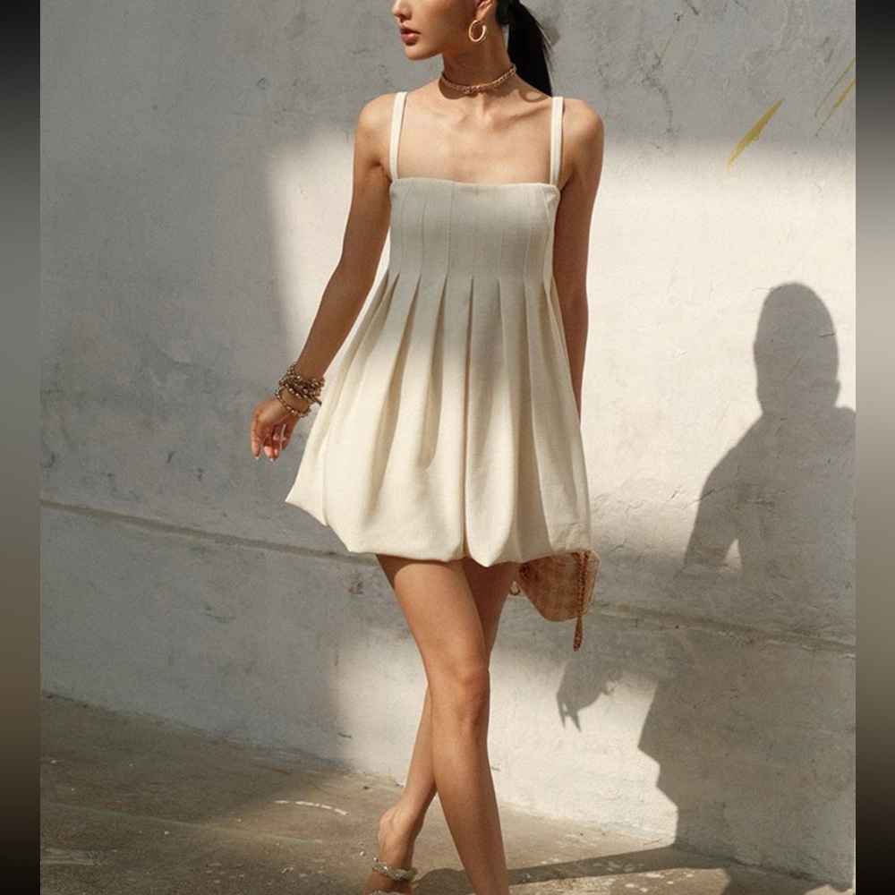 Commense Cream Plated Short Dress